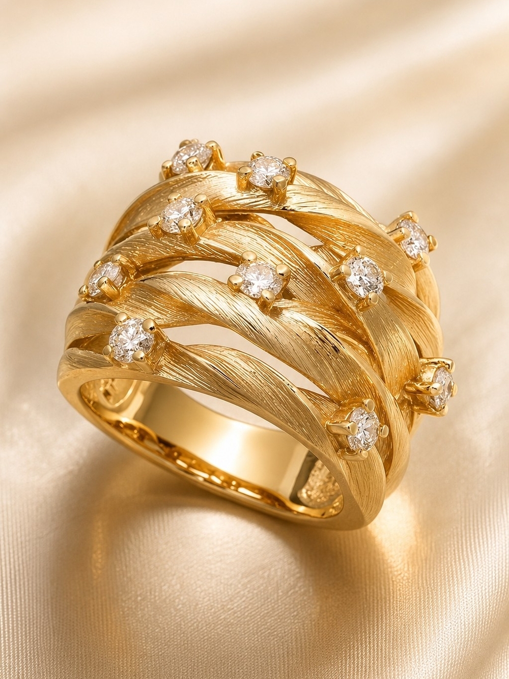 Gold-Tone Multi-Band Crystal Accent Ring - Picture 3 of 8